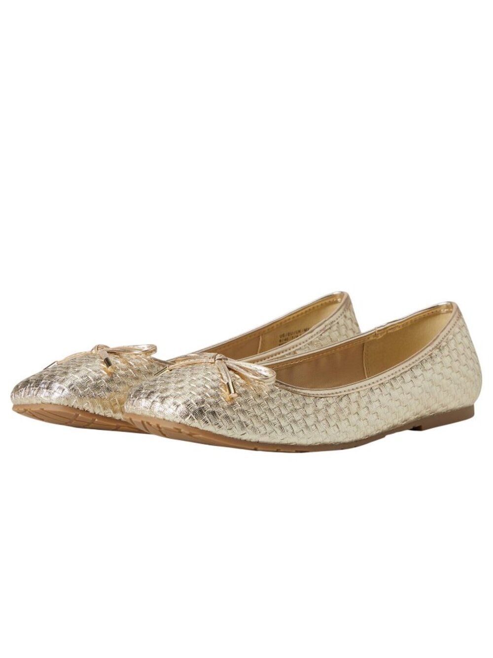 NWT Reaction by Kenneth Cole Woven Bow Square Toe Dress Flats Gold Yellow 5.5M